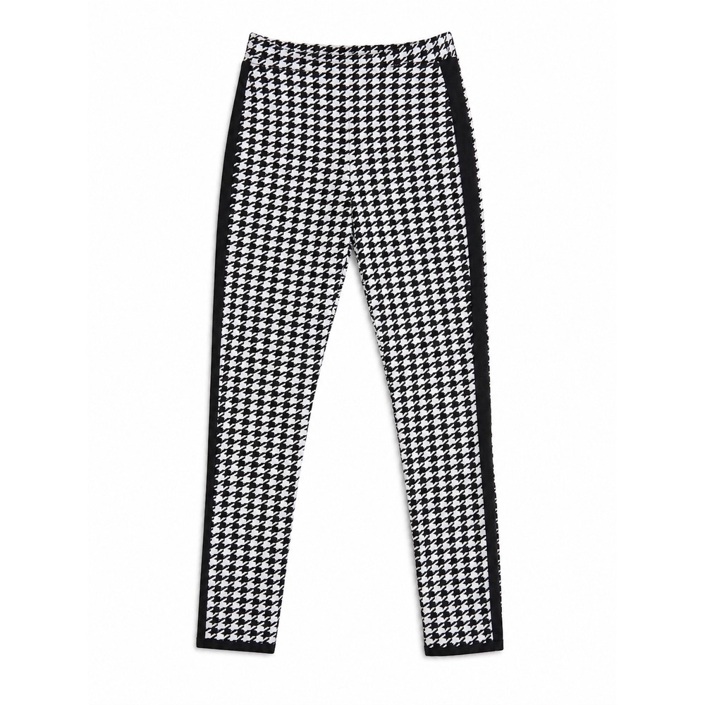 SHEIN Womens Houndstooth Knit Leggings Black White Side Stripe Pants Size M 6